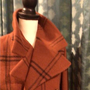 VINTAGE CALVIN KLEIN WOOL ORANGE PLAID MID LENGTH PEACOAT SIZE 8